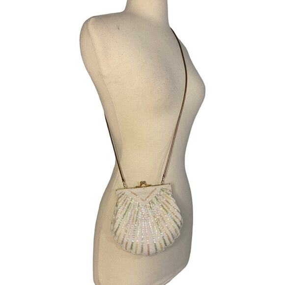 Antique Vintage 1950s Pearl Beaded Seashell Fancy Gold Chain Clutch Purse - Picture 11 of 11